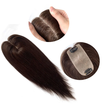 Wholesale European 100% Virgin Remy Human Hair Topper Natural Straight Women's Silk Base Closure 130%-140% Density 28mm Texture