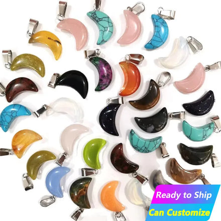 Wholesale Natural Crystal Healing Gemstone Stone Quartz DIY Jewelry Making Ladies Fashion Charm Mini Moon Pendant Necklace