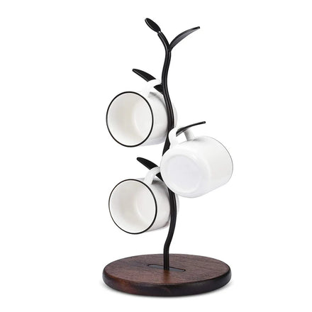Multifunctional Coffee Mug Holder Wooden Base Metal Tree Tabletop Desk Storage PC Material for Kitchen Use OEM Design