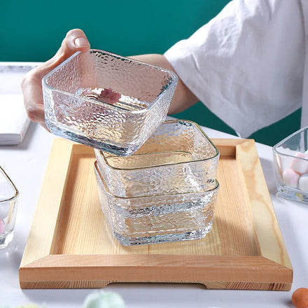 Mini Salad Sauce Breakfast Yogurt Snack Candy Storage Dish Clear Hammered Square Fruit Dessert Glass Small Bowl With Gold Rim