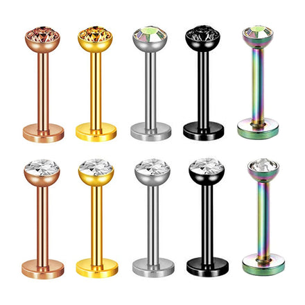 16g Stainless Steel Lip Labret Piercing Crystal Ball Monroe Lip Stud Helix Tragus Conch Piercing Cartilage Earrings Wholesales I