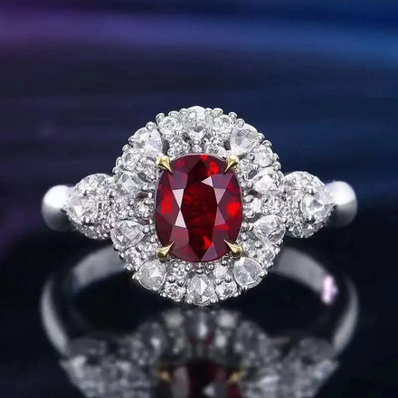 SGARIT Fine Jewelry Ruby Rings Women 18K White Gold 1.07CT Oval Cut Natural Ruby Ring AIGS Certified Ruby Gemstone Ring