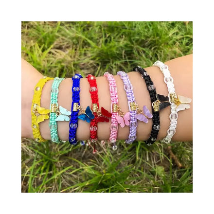 Ins Colorful Butterfly Alloy Charm Bracelet Rope String Braided Bangle Unisex Adjustable Length Trendy Fashion Jewelry