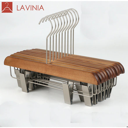 Wooden Pants Hanger Wood Trousers Hanger Clothes Hanger with White Color and Gold Hook