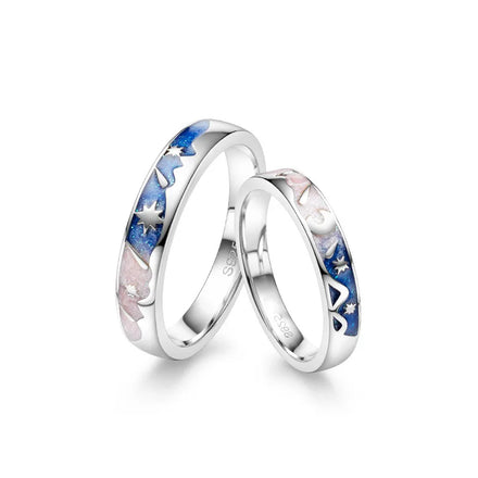 Romantic the Sun and Moon Star Couple Ring for Wedding Jewelry Valentine's Day Gift Open Adjustable Ring