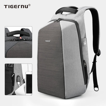 Premium Men's Business Laptop Backpack with USB Port Durable Fashion Mochila Waterproof Polyester Oxford Cloth Letter Pattern