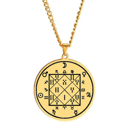 Lectura Geomantiae the Meanings of the Sixteen Geomantic Figures in the Twelve Houses Amulet Stainless Steel Pendant Necklace