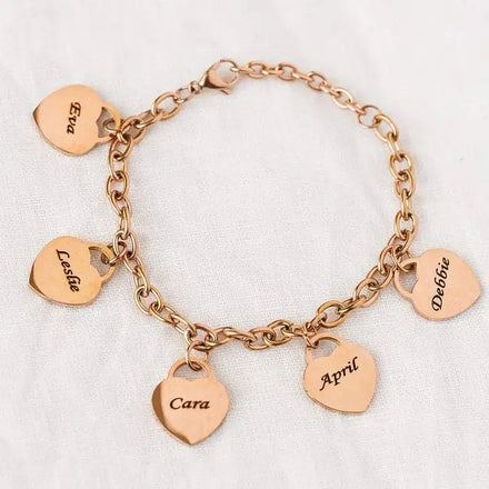 Custom Engraving Name Words Letters Stainless Steel Chain With Heart Charms Pendant Friendship Lovers Bracelet Jewelry