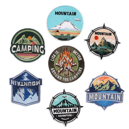Custom Champing Theme Iron on Embroidery Fire Mountain Camping Patch for Clothes Backpack Decoration