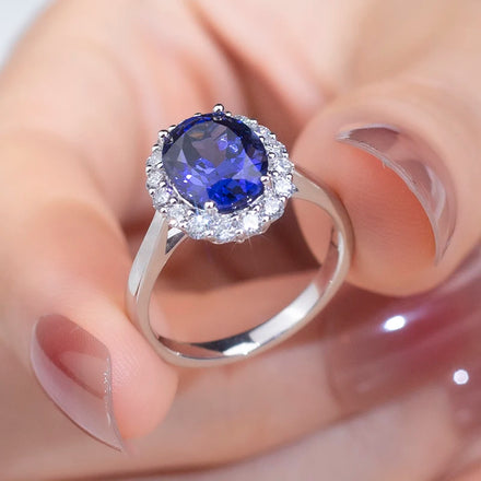 Messi Jewelry PT950 18k Gold Lab Grown Sapphire With Melee Size Lab Diamond Ring Wedding Band Classic Diamond Diana Ring