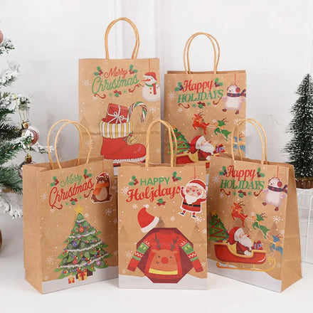 2025 New Year Party Natal Kids Favors Kraft Paper Gift Bags Snowflakes Merry Christmas Candy Cookie Packaging Bag Boxes