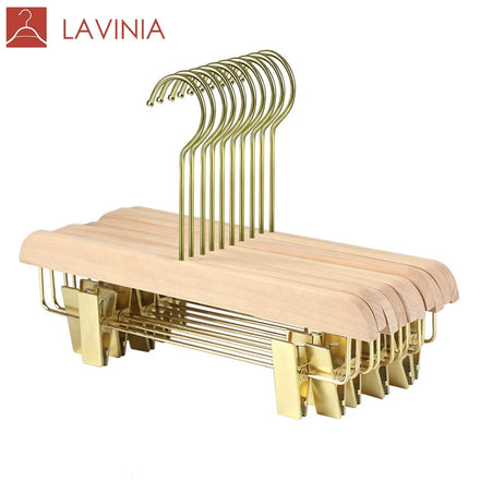 Wooden Pants Hanger Wood Trousers Hanger Clothes Hanger with White Color and Gold Hook