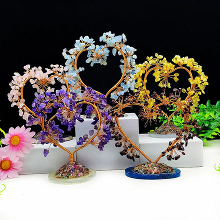 Natural Agate Base Heart Shaped Crystal Jewelry Trees Quartz Energy Gem Gravel Stone Tree