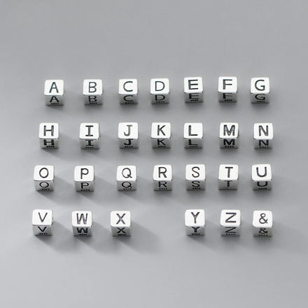 S925 Silver 26 Hollow English Alphabet Necklace Matte Cube Letter Spacer Beads for Jewelry Making DIY Jewelry Accessories