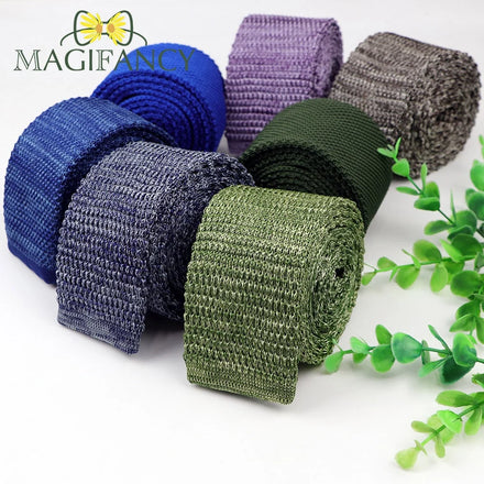 Solid Knitted Necktie Concise Weave Tie Red Sea Blue Men Tuxedo Suit Party Slim Narrow Cravat Gift Fashion Accessory Army Green