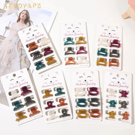 Fashion Style Girls Small Plastic Hair Claw Set 6Pcs/Set Jelly Color Frosting Simple Multiple Shapes Mini Hair Clips