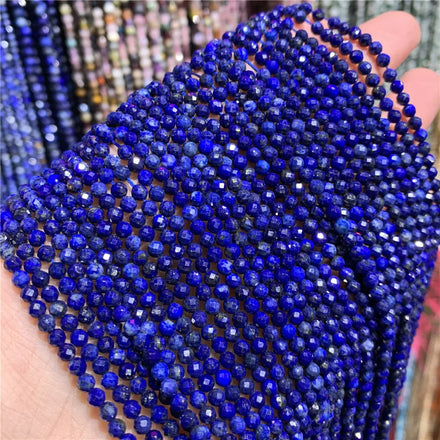 Wholesale Natural Seed Stone 2mm 3mm 4mm Faceted Cutting Tiny Loose Round Blue Lapis Lazuli Beads for Jewelry Making