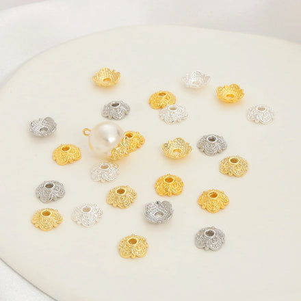 500Pcs/Bag 14K Gold Plated Four Leaf Clover Bead Caps Waterproof and Non-allergic Bead Cap 8mm Tibetan Style Bead Caps