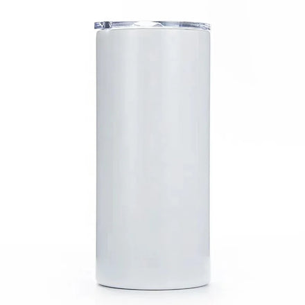 White 20 oz Straight Slim Sublimation Blank Stainless Steel Cup With Straw and Rubber Bottom Silver Sublimation Tumblers