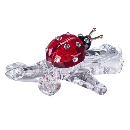 Crystal Ladybug on Branch Figurine Statues Home Table Decoration Ornament Collectible