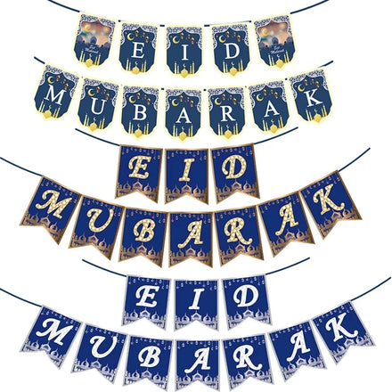 Eid Mubarak Bunting Banner Hanging Eid Mubarak Letter Pull Flag Garland Islamic Gift for Muslim Ramadan Decoration