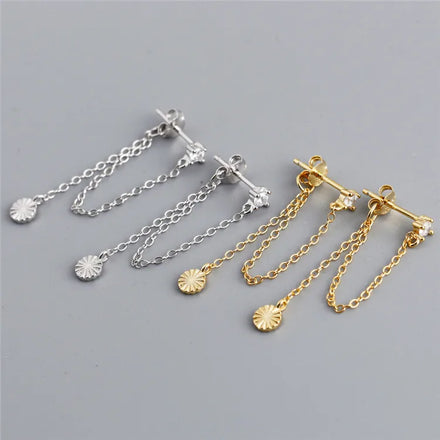 SP Fine Jewelry Zircon Studs Fashion 925 Sterling Silver Long Tassel Link Chain Earrings