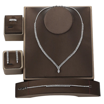 Fashion Graceful Crystal Diamond Jewelry Set Necklace Earrings Bracelet Ring 4 Piece BN8533