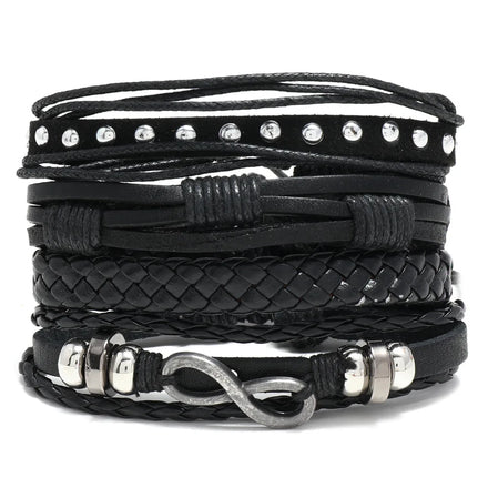 New Fashion Punk Rivet Leather Bracelets Set 4 Piece Men's & Women's Charm Jewelry Accessories