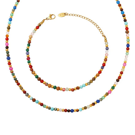 JOOLIM High End Stainless Steel Bohemia Style Colorful Natural Stone Beads Necklace 18K Gold Plated Jewelry Wholesale Bracelet