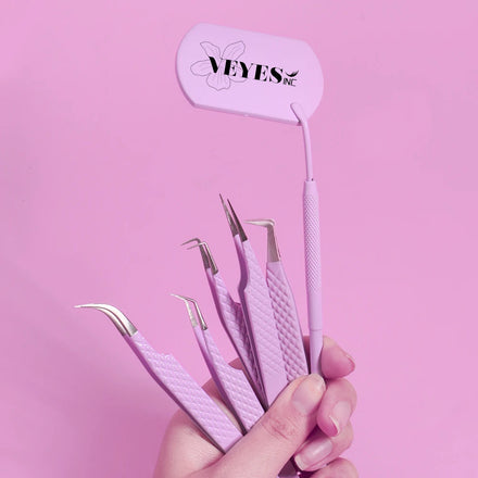 VEYES Free Eyelash Extension Tweezers Set Steel Beauty Tool with Ruler Multi-Shaped for Eyelash Purposes