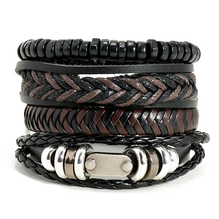 New Arrival Men's Jewelry Handmade Woven 5 Pcs/Set Fashion Wrap Bracelets Punk Rivet Style for Men and Women