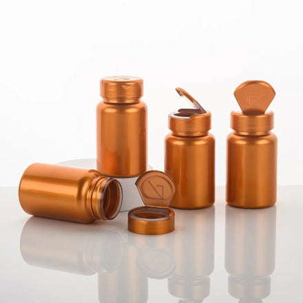 BPA Free Factory Food Grade 120cc Gold Plating PET Capsule Plastic Supplement Pill Chewing Gum Bottles with Flip Top