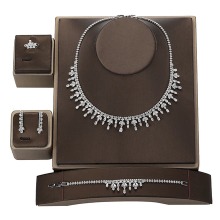 Attend a Banquet Wedding Shiny High-end Crystal Diamond Necklace Earrings Bracelet Ring Jewelry Set BN8565