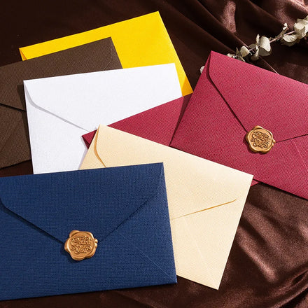 Luxury Vintage Linen Textured Paper Envelope Custom Wax Sticker Seal Gift Card Packing Jewelry Gold Wedding Invitation Envelope