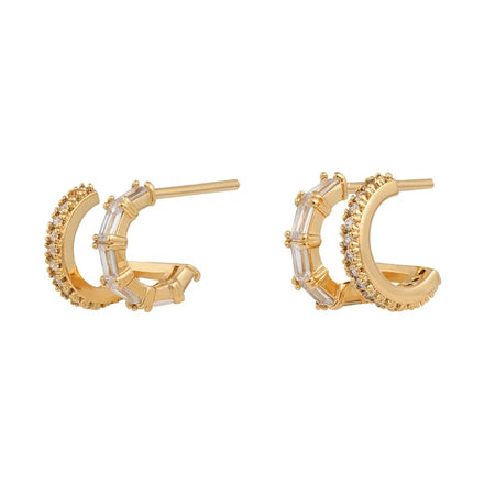 Milskye 18K Gold Plated 925 Silver Double Pave CZ Bamboo Earrings