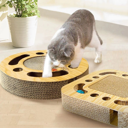 Round Eco-Friendly Rustic Wood Cat Scratcher Bed Multi-Functional Interactive Indoor Toy for Cats