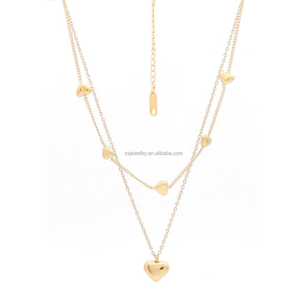 18K Love Heart Gold Plated Girl Custom Stainless Steel Signature Kundan Design Double Layered Jewelry Long Bead Necklaces