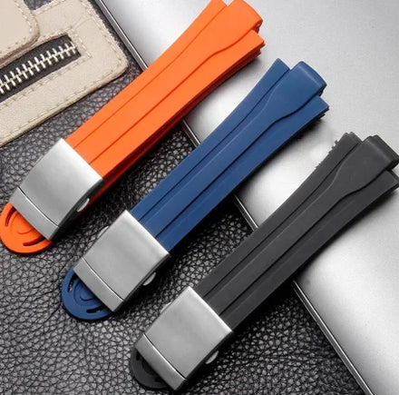 High Quality 12mm Lug End Rubber Waterproof Fashion Gold/Orange Wristband Pin Buckle Watchband for Men's ORS