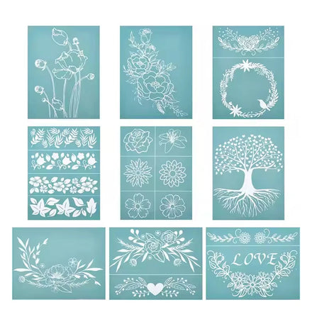 Self-Adhesive Silk Screen Printing Stencil Set Floral Reusable Silk Screen Mesh Transfer 8.5x11 Inches Kid DIY