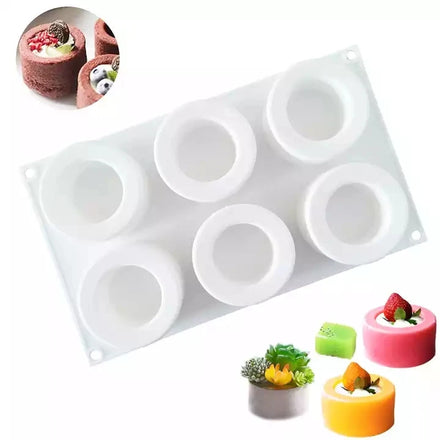SILIKOLOVE Factory 6 Cavity Hollow Cylinder Planter Pot Shape Cake Maker LFGB Non Stick BPA Free Silicone Mousse Cake Molds