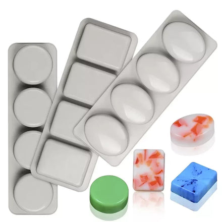 SILIKOLOVE Factory 4 Cavity Round Oval Cuboid Shape Soap Maker LFGB Platinum Non Stick BPA Free Silicone Soap Molds