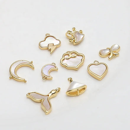 Brass Necklace Pendants with Natural Fritillaria Charm 14k 18k Gold Plated Cute Style for Gift
