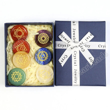 Natural Engraved Gemstone Kit Yoga 7 Chakra Crystal Healing Box Set Balancing Seven Chakra Stone Set with Package