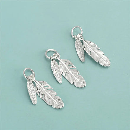 925 Sterling Silver Personality Double Feather Charm Bracelet Pendant Jewelry Accessories Handmade DIY Jewelry Making Supplier