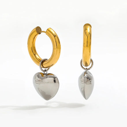 Fenny Non Tarnish Fashion Chunky Gold & Silver Heart Hoop Earring Designer for Women Wholesale Stainless Steel Ladies Jewelry
