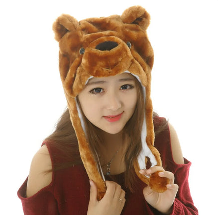 Custom Logo Promotion Adult Cartoon Winter Plush Polar Brown Bear Hat Cosplay Animal Warm Caps