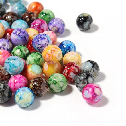 500pcs Craft Beads for Jewelry Making for Bracelets MakingSpace Acrylic Beads in Ink Patterns