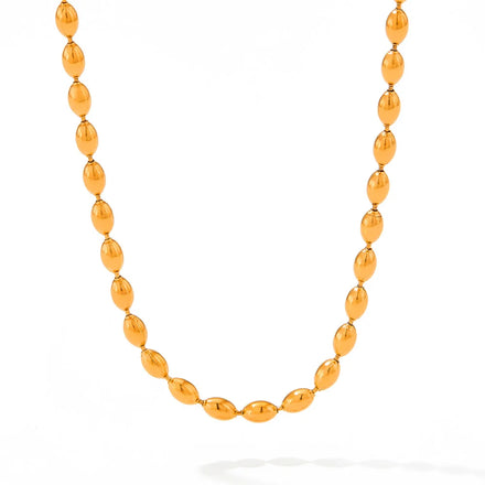 Clioro Daily ware Wholesale Stainless Steel Jewelry PVD Gold Plated Simple Oval Rice Bead Link Chain Necklace for Women