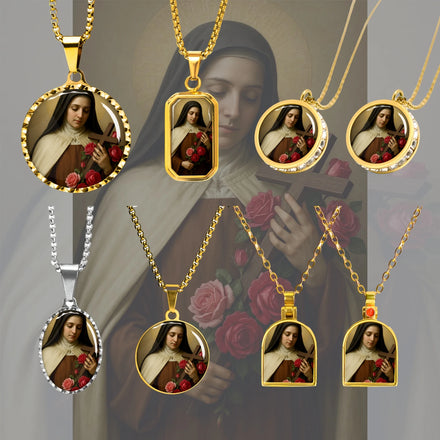 Wholesale Saint Therese Lisieux Stainless Steel 18K Gold Plated Religious Charm Pendant-Tourism Souvenirs for Events & Festivals