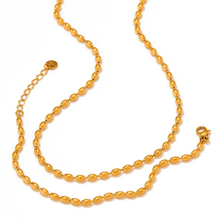 Wholesale Stainless Steel Jewelry Pvd Gold Plated Oval Rice Bead Link Chain Bracelet Necklace for Women